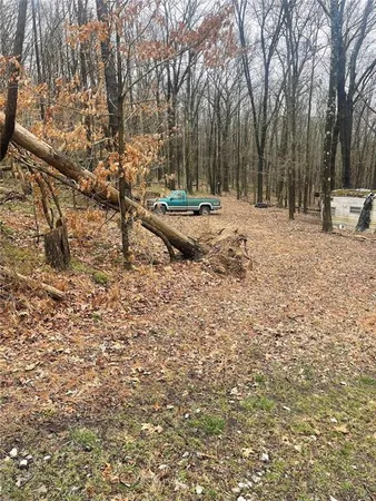 a swimming pool with trees in the background