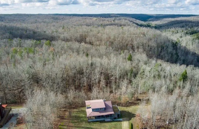 a view of a lake from a yard
