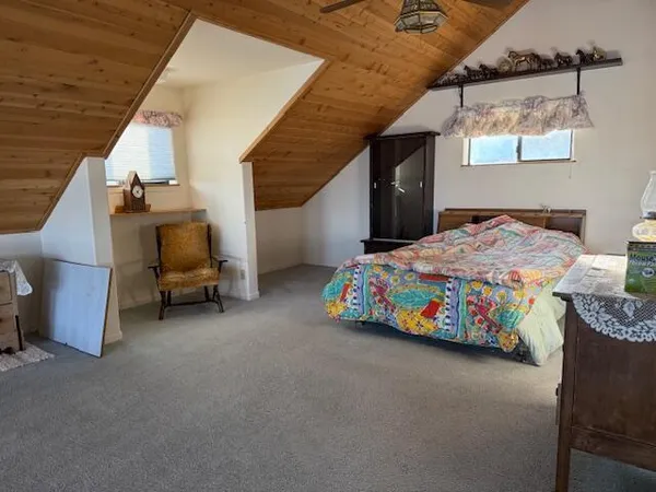 a bedroom with bed and window