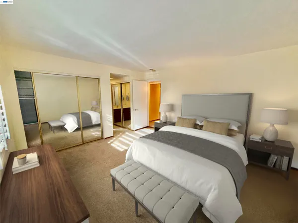 a bedroom with a bed and window