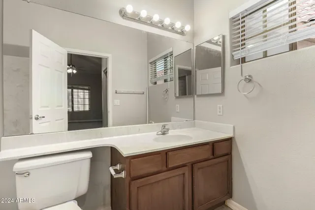 a bathroom with a sink a vanity and a mirror