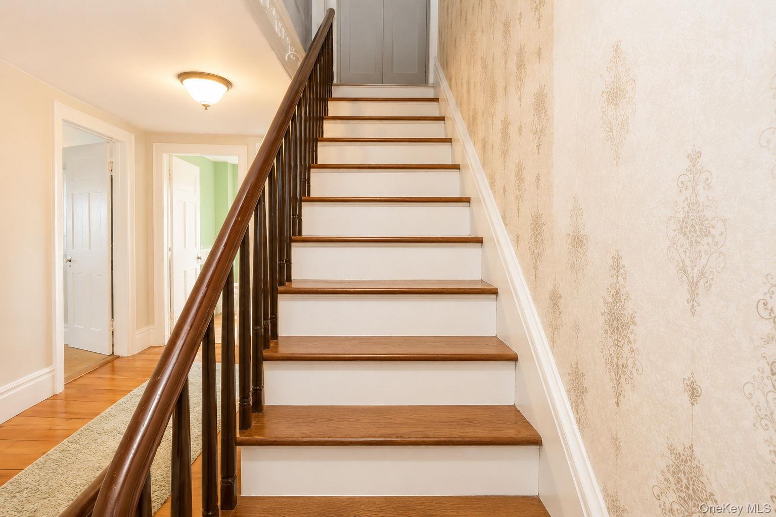 340 Dunn Road Montgomery, NY 12549 - Photo 31 of 34 Stairway to the attic with decorative wallpaper