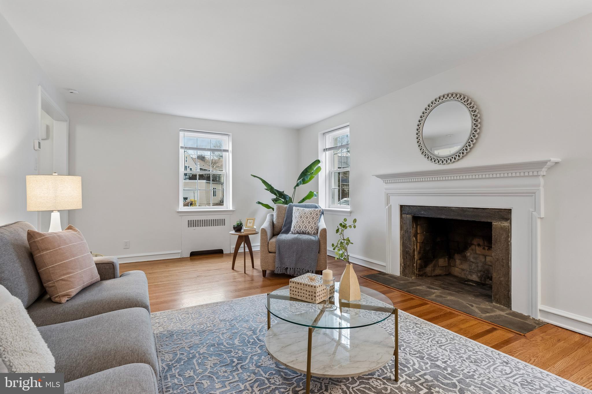 146 Henley Road Wynnewood, PA 19096 - Photo 6 of 33 Living Room with Wood-Burning Fireplace