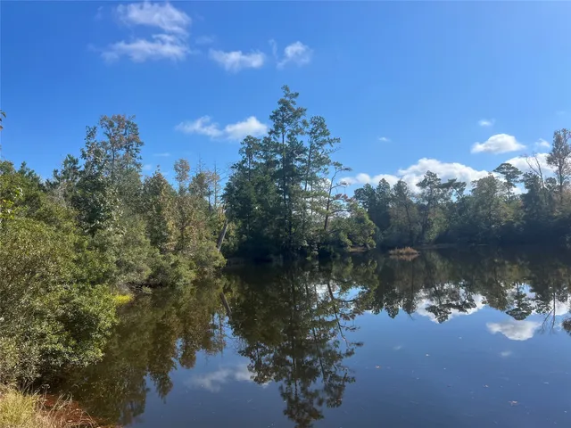 a view of a lake from a yard
