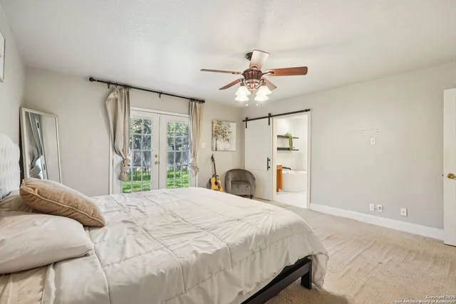 a view of a lake with a patio