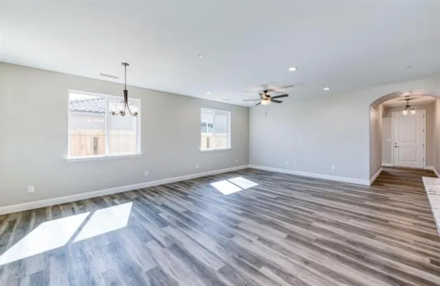 an empty room with a bathroom