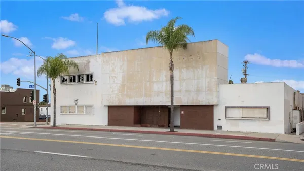 a white building with a palm tree in the background
