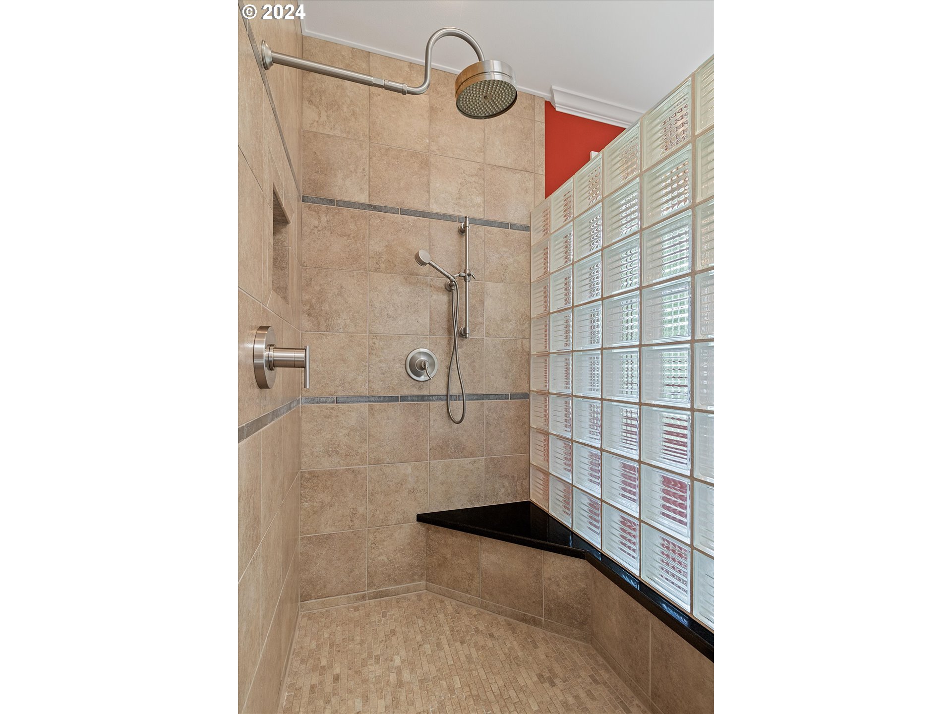 50040 South Beach Road Neskowin, OR 97149 - Photo 32 of 46 a bathroom with a shower and mirror