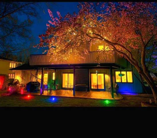 a view of swimming pool with an outdoor seating