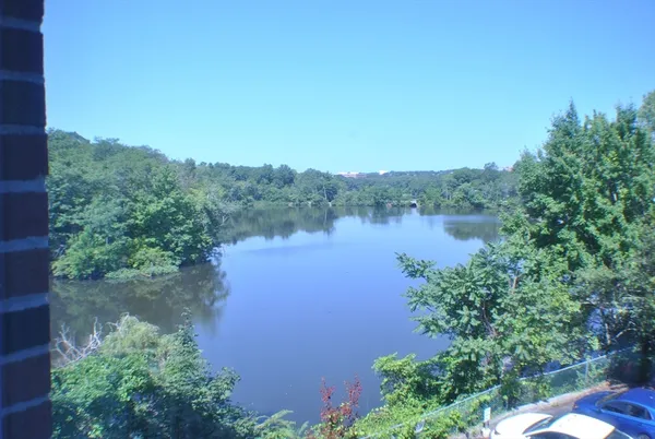 front view of a house with a lake view