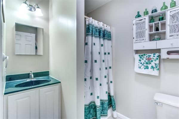 12 Sargent Road Winchester, MA 01890 - Photo 23 of 30 a bathroom with a granite countertop sink a toilet and shower curtain