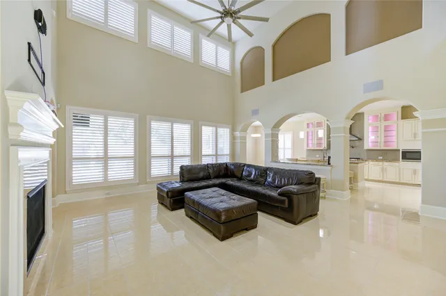 a view of a kitchen with furniture and a window