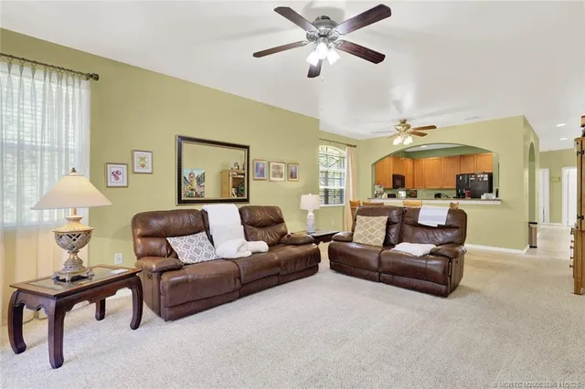 a living room filled with furniture and a potted plant