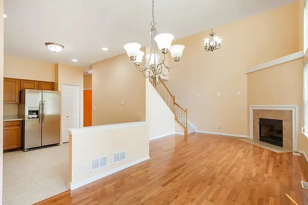 a view of a livingroom with a chandelier
