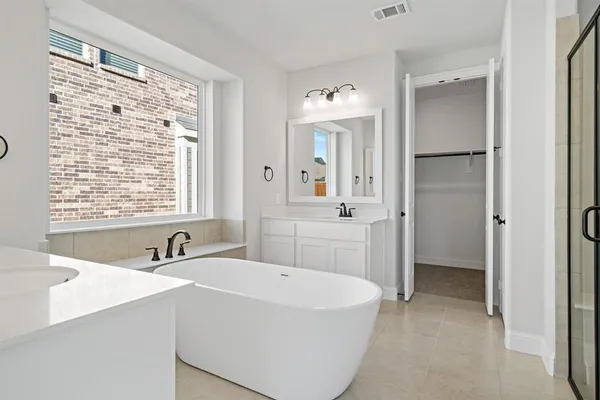 a bathroom with a sink a mirror and a shower