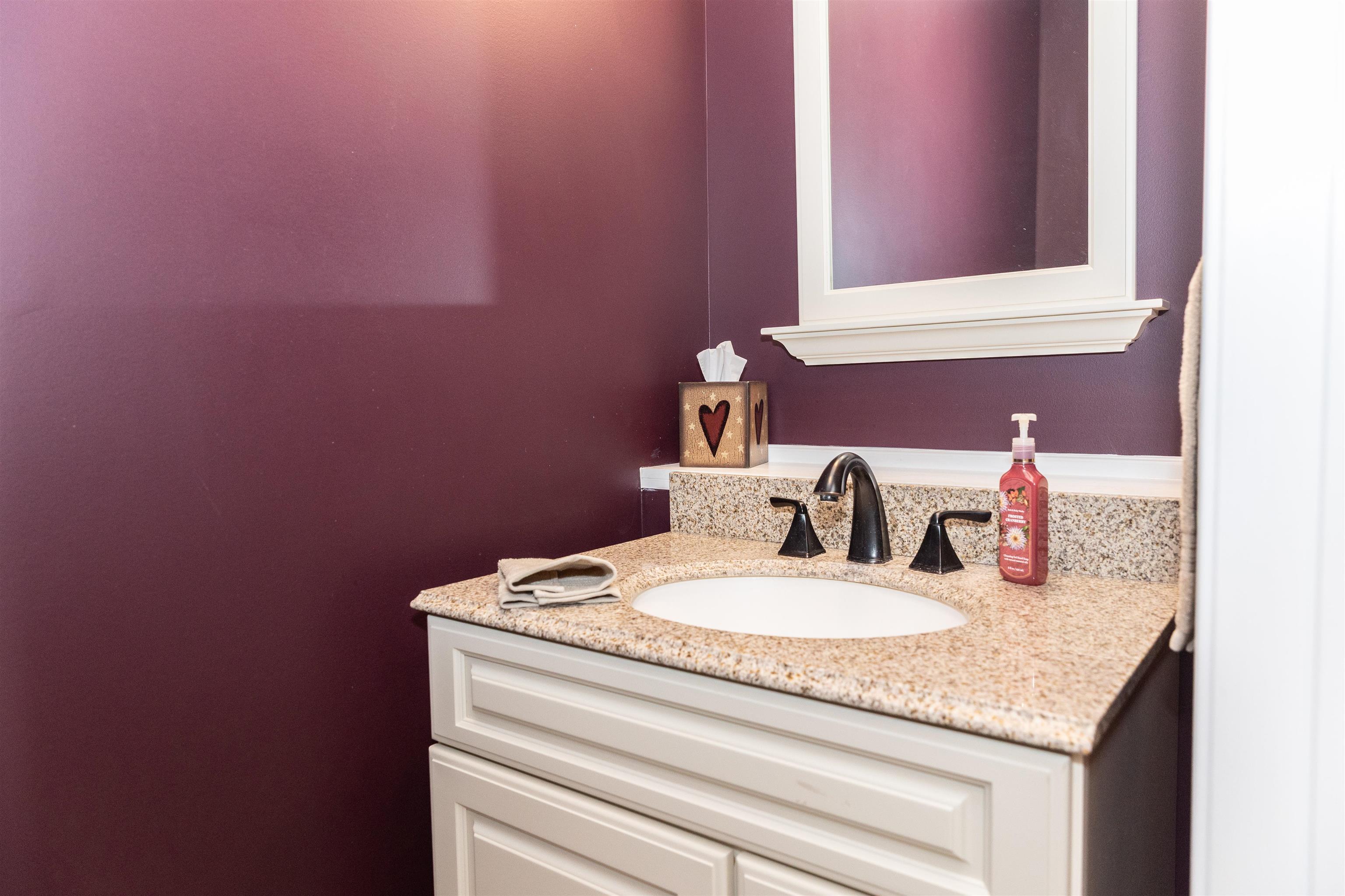 165 Marl Ridge Road Lexington, VA 24450 - Photo 64 of 72 a bathroom with a granite countertop sink and a mirror