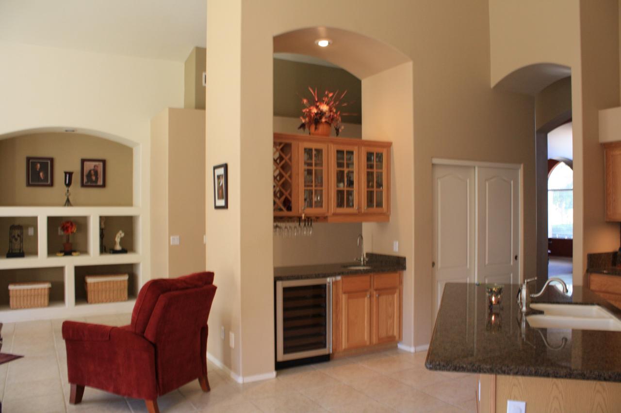 kitchen and bar area