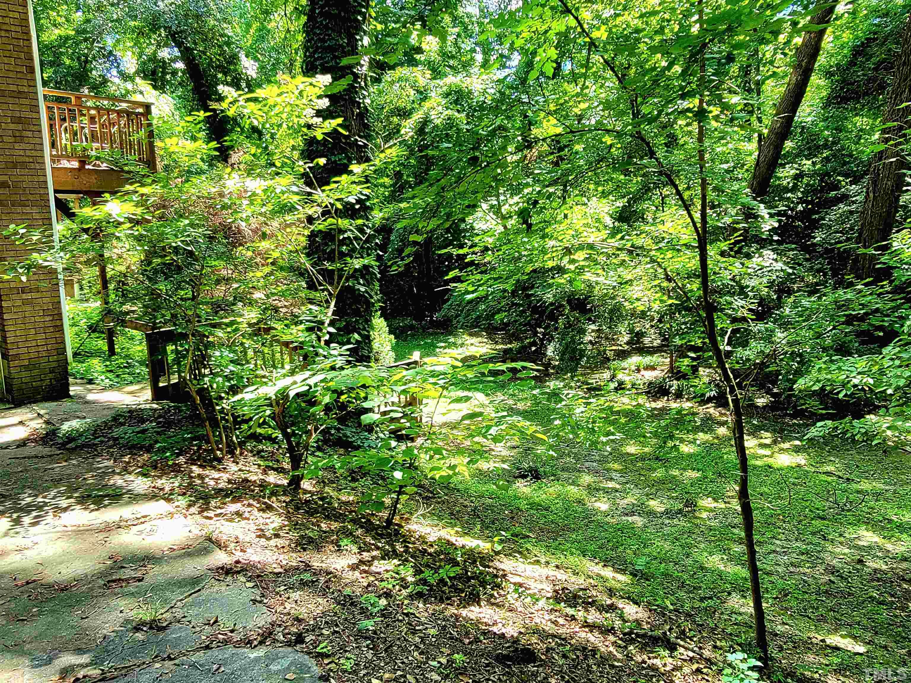 300 Dartmouth Road Raleigh, NC 27609 - Photo 17 of 52 a backyard of a house with lots of green space and garden