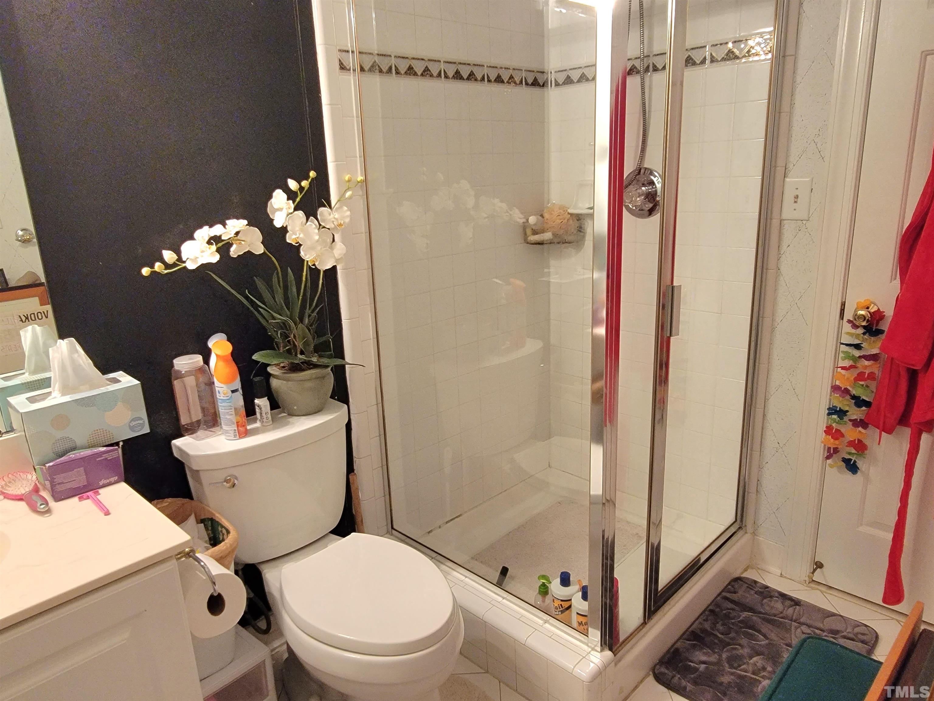 300 Dartmouth Road Raleigh, NC 27609 - Photo 33 of 52 a bathroom with a toilet a sink and shower