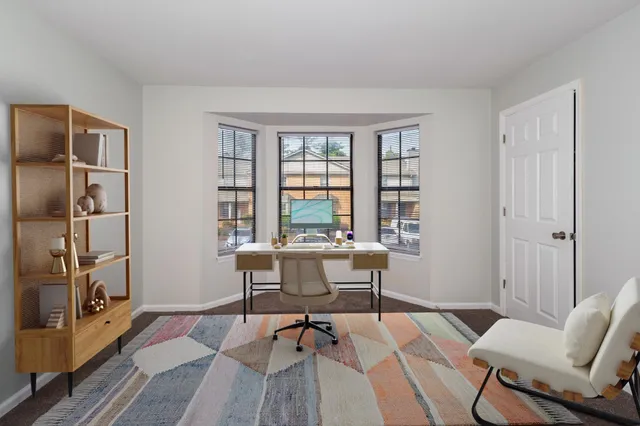 a workspace with wooden floor