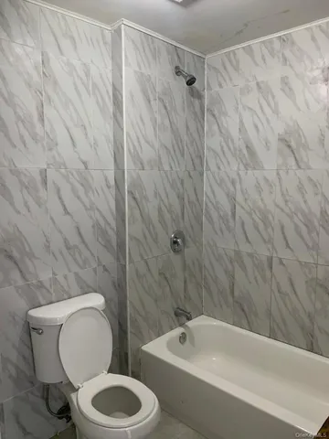 a bathroom with a toilet and a bathtub