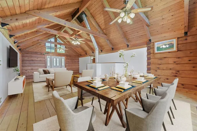 a patio with table and chairs