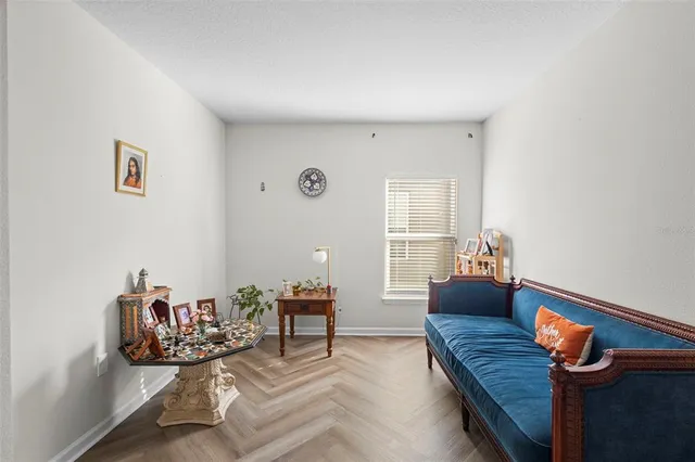 a backyard of a house with plants and trees