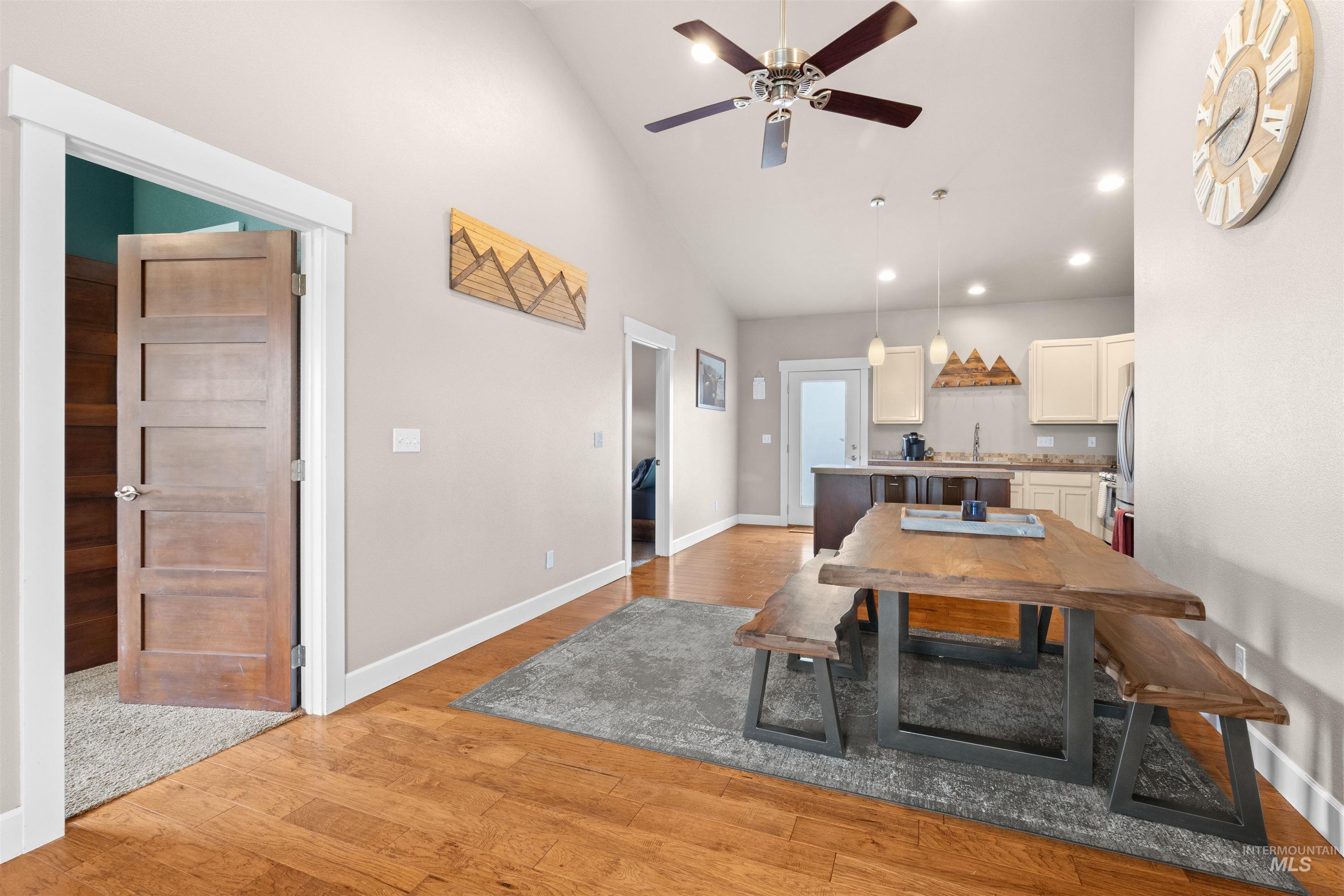 3810 21st Street Lewiston, ID 83501 - Photo 9 of 39 Dining space with light wood-style floors, ceiling fan, recessed lighting, and lofted ceiling
