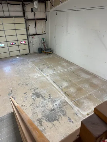 a view of a room with racks on the wall