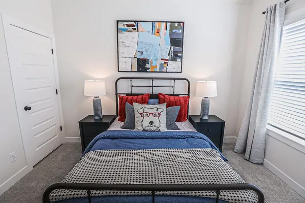 a living room with a rug