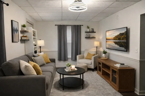 a living room with furniture and a flat screen tv