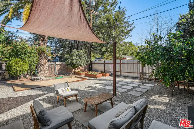 a building outdoor space with patio furniture