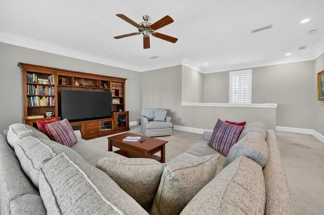a view of a big yard with plants and large trees