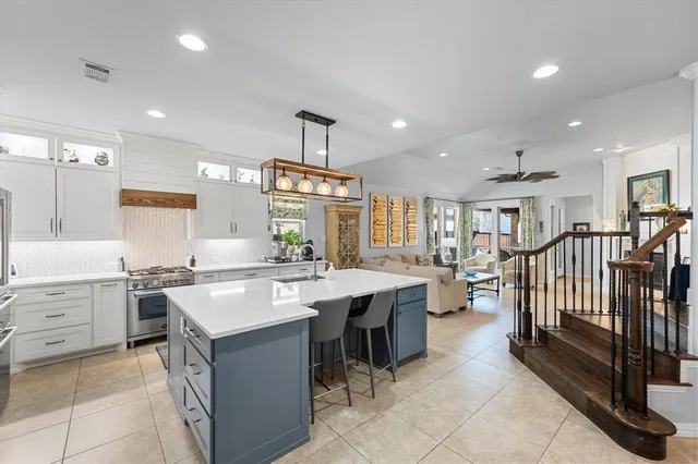 a kitchen with lots of counter top space