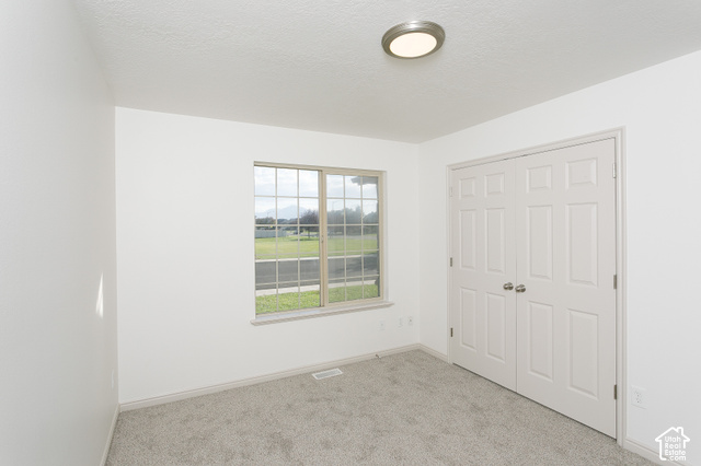 1742 Renaissance Way Springville, UT 84663 - Photo 13 of 23 Recessed window with grid pattern, neutral carpet, bi-fold closet doors, and flush-mount ceiling light