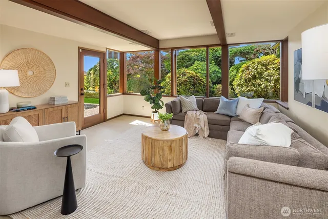 a view of a garden with a tree