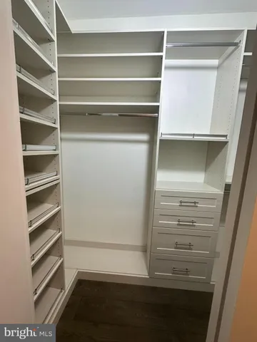 a view of walk in closet with empty racks