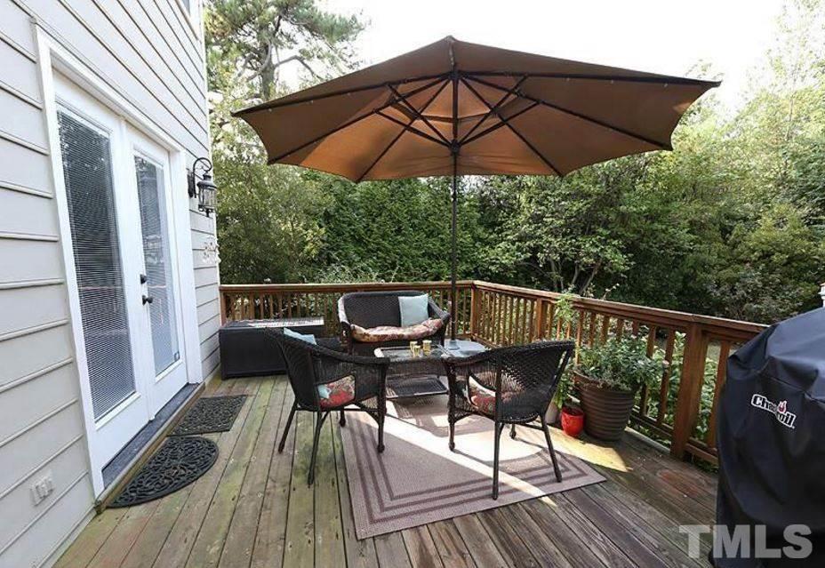5904 Stable Court Raleigh, NC 27612 - Photo 14 of 16 a wooden deck with furniture and umbrella