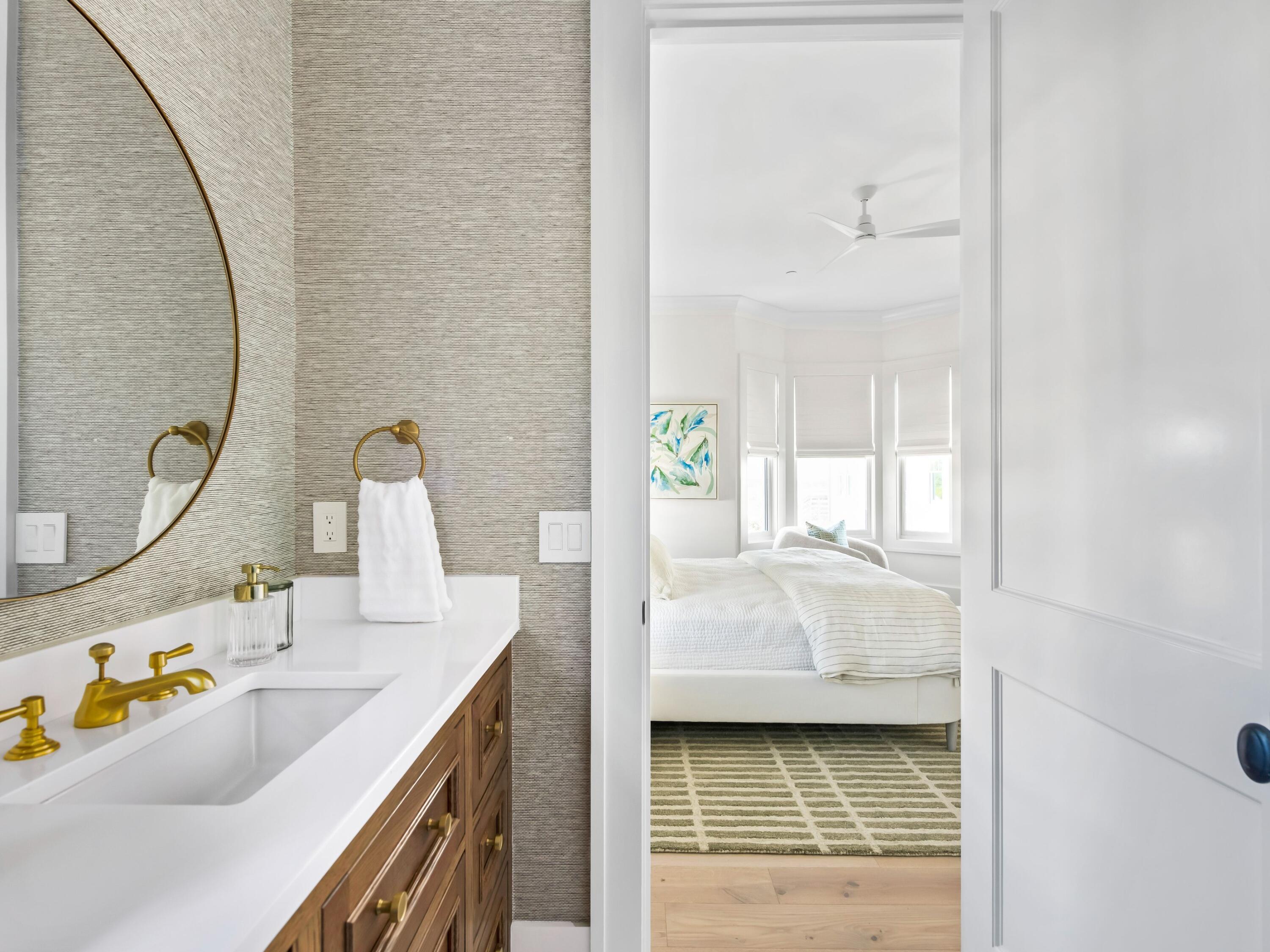 Lot 19 West Lupin Beach Dr Inlet Beach Inlet Beach, FL 32461 - Photo 17 of 57 a en suite bathroom with a granite countertop sink and a mirror