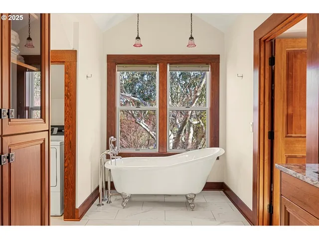a view of a bathtub in a room