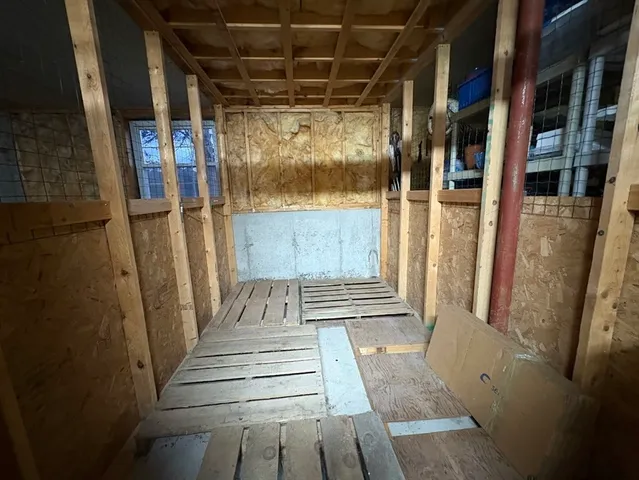 a view of balcony with wooden floor