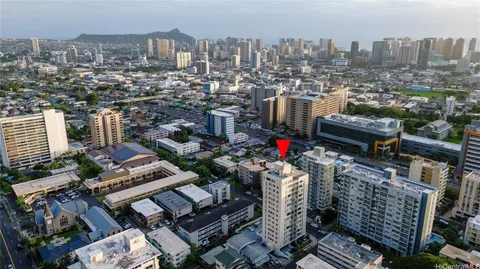 a city view with tall buildings