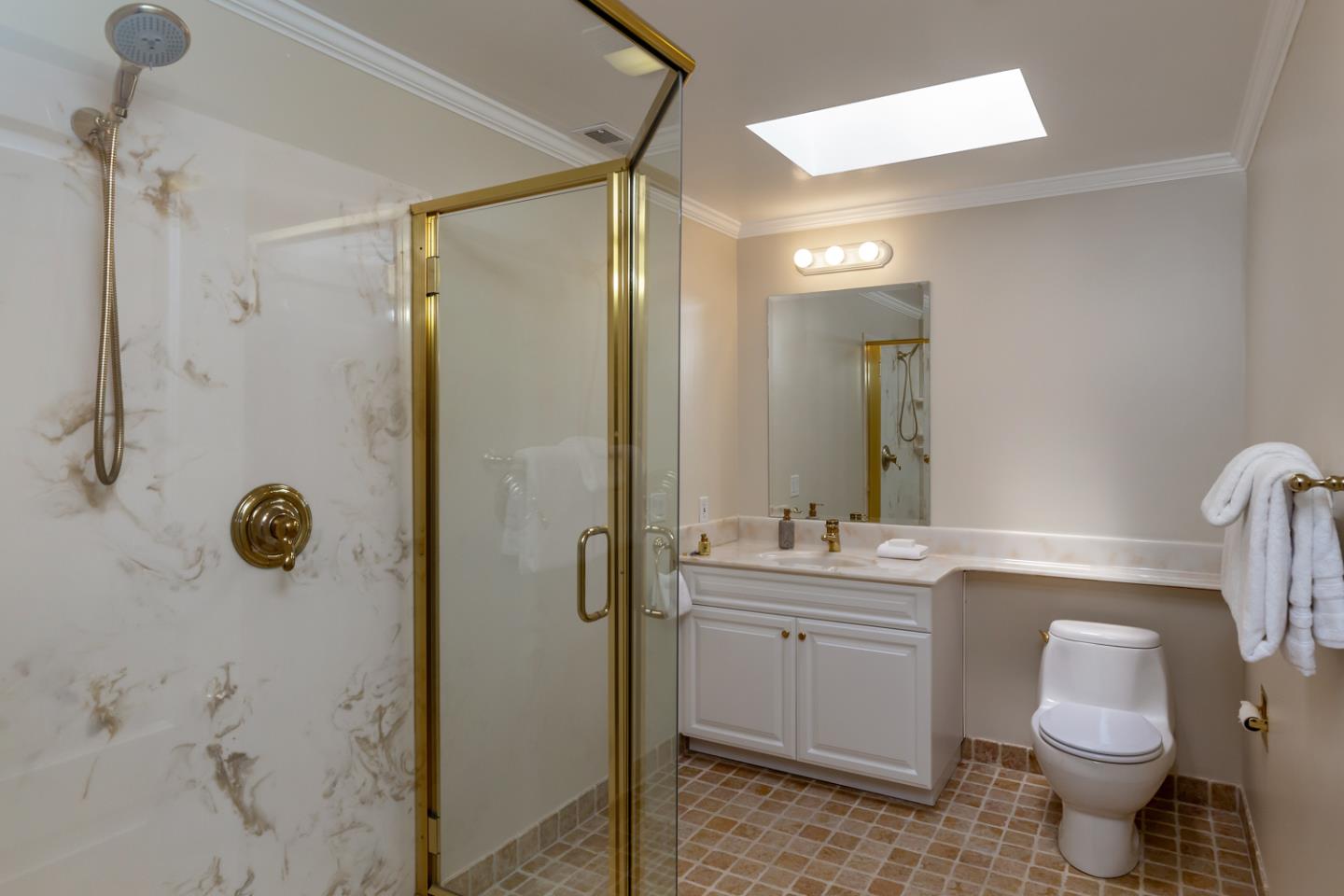 1210 Cañada Road Woodside, CA 94062 - Photo 31 of 60 a bathroom with a double vanity sink toilet and shower