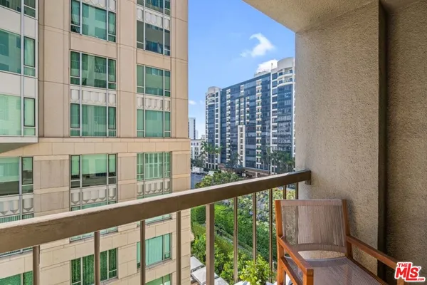 a view of a building from a balcony