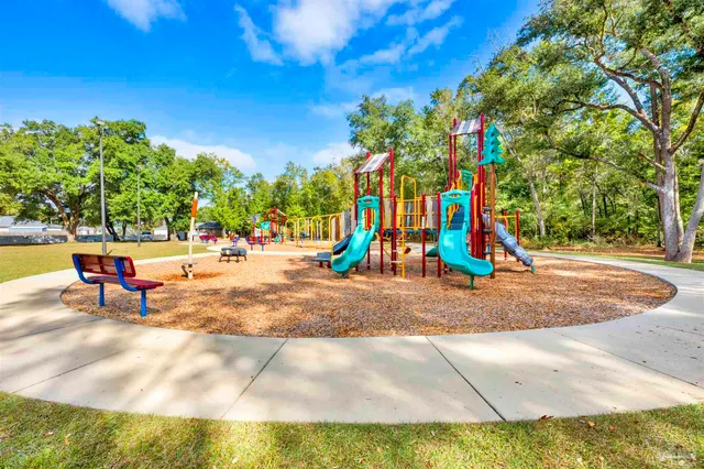 a view of a park with slide