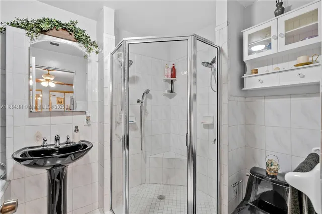 a bathroom with a shower
