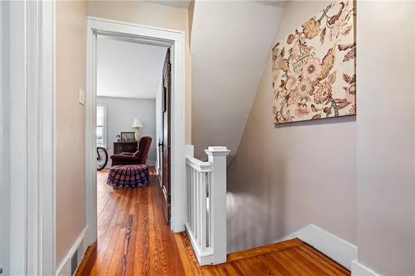 a view of dining room with wooden floor