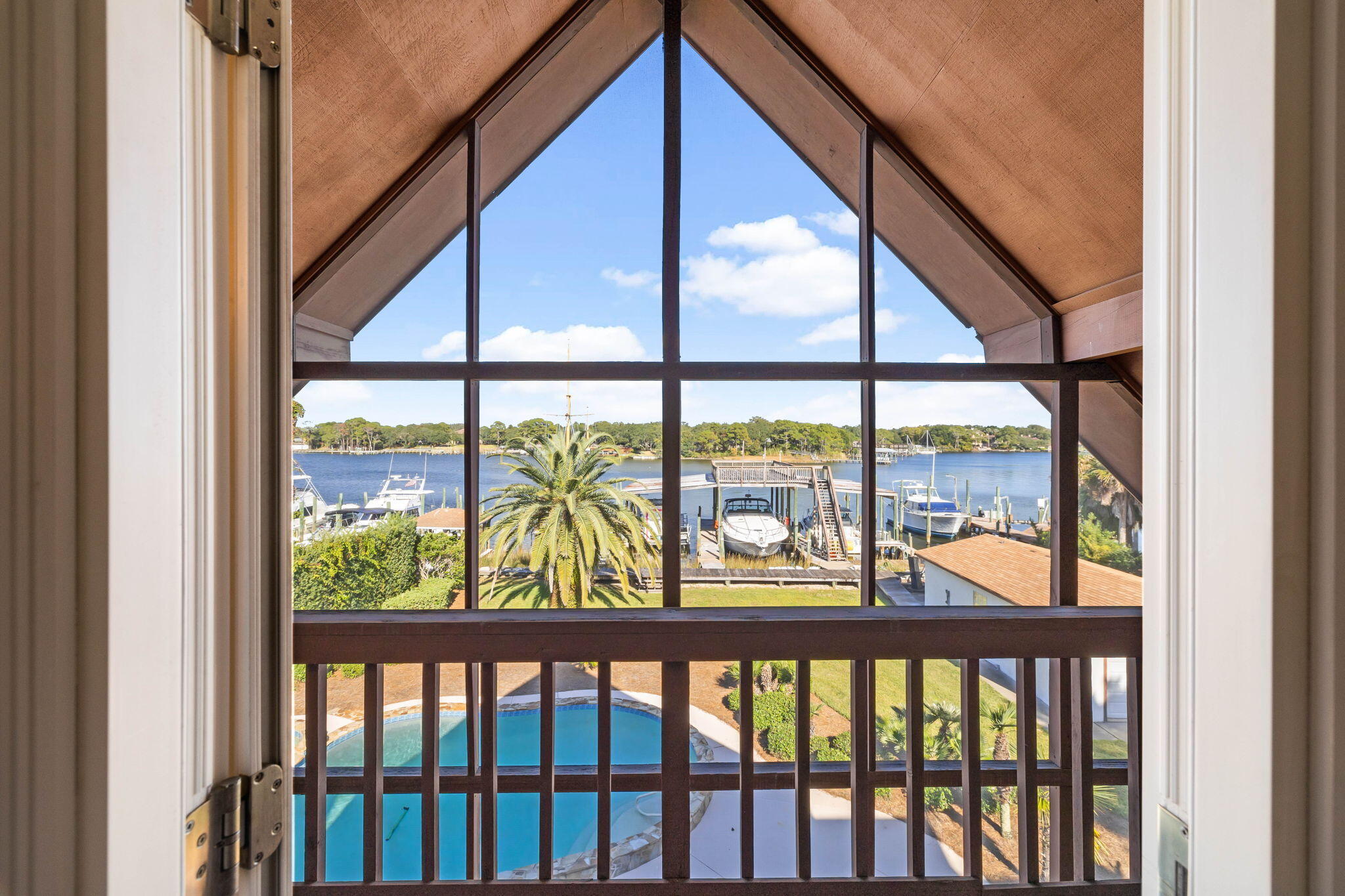 a view of trees and from a balcony