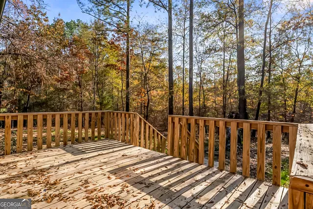 a view of wooden balcony