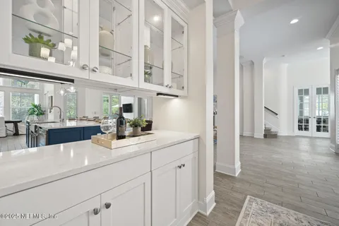 a bathroom with a tub and shower